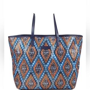 Vera Bradley Orange and Blue Sequin Geometric Tweed Large Bag and Change Purse